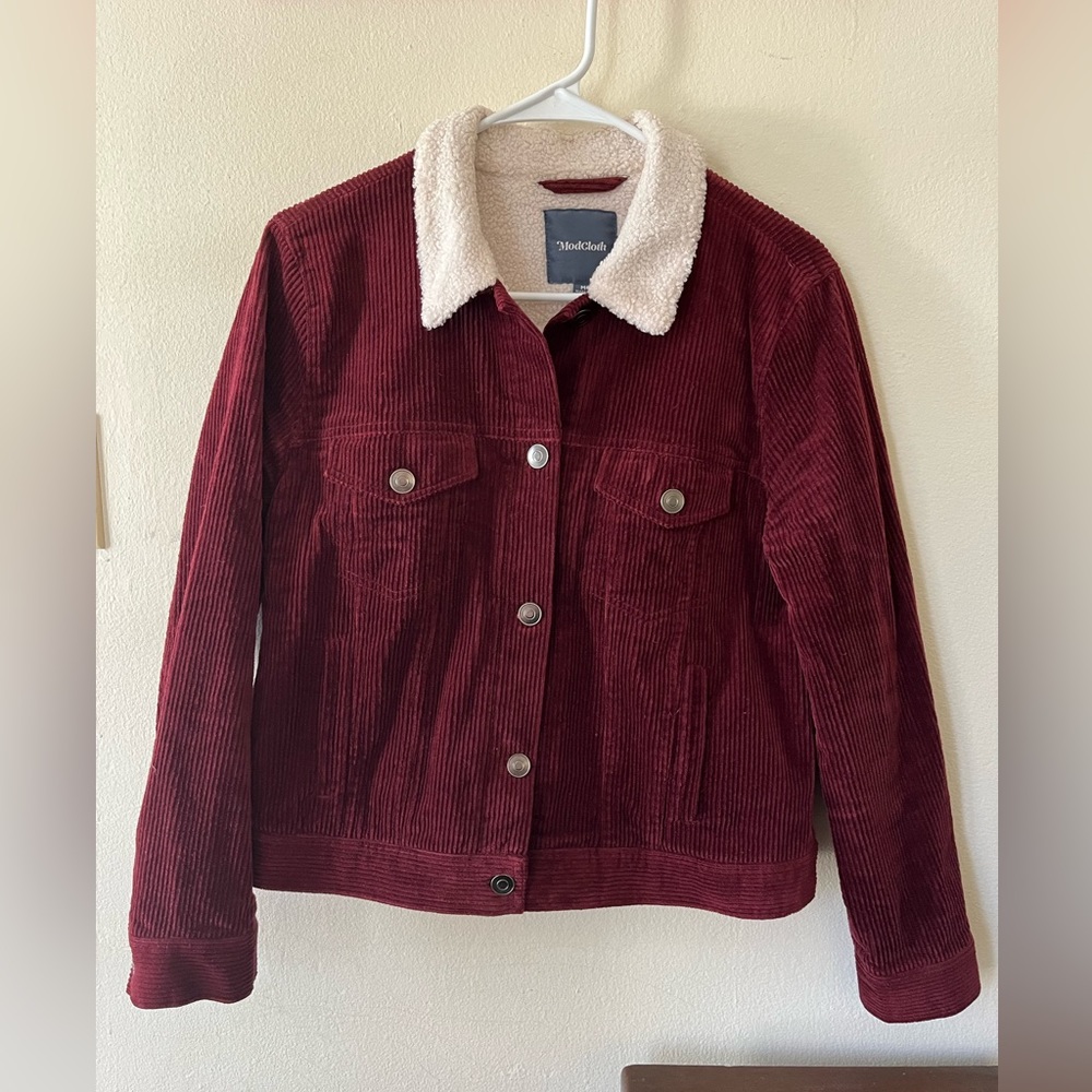 Burgundy Corduroy, Sherpa Lined Crop Jacket